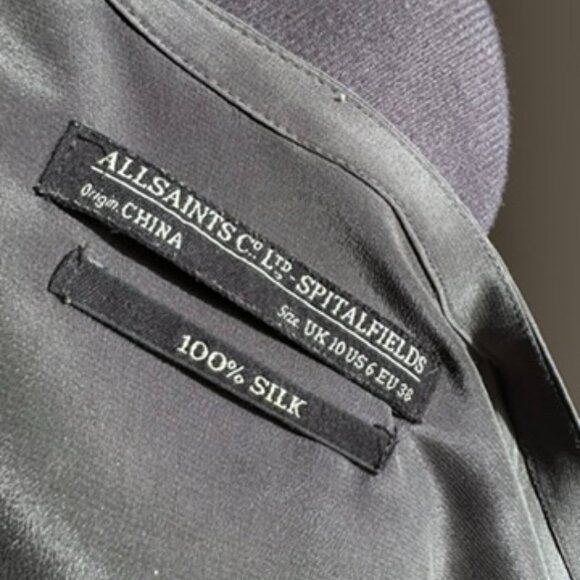 All Saints Grey Silk Button-Up Shirt – Minimalist Contemporary Style - Picture 2 of 9